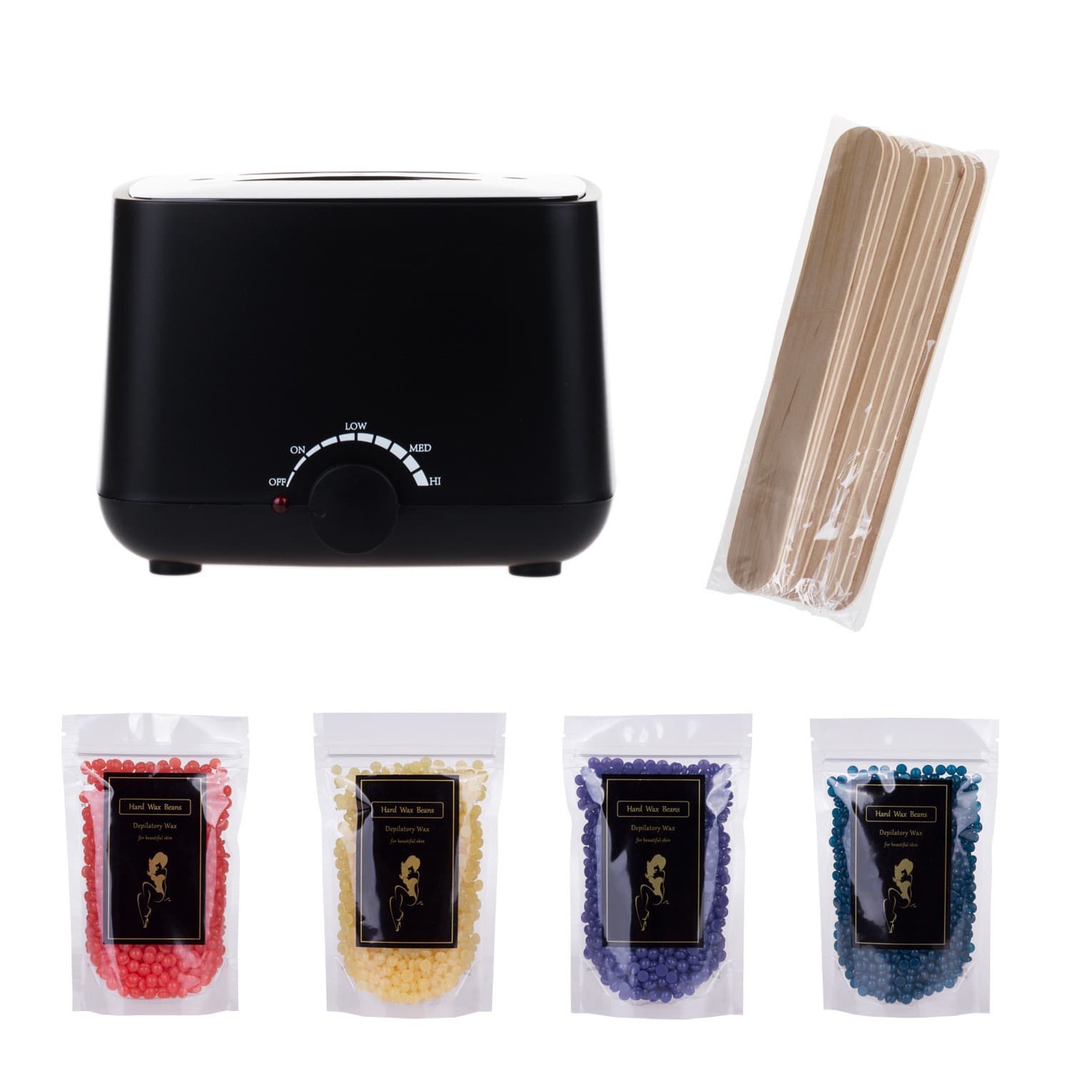 Square non-stick pan wax melting machine, wax therapy heating machine, wax bean machine + 4 packs of 50g wax beans + 10 wooden sticks set