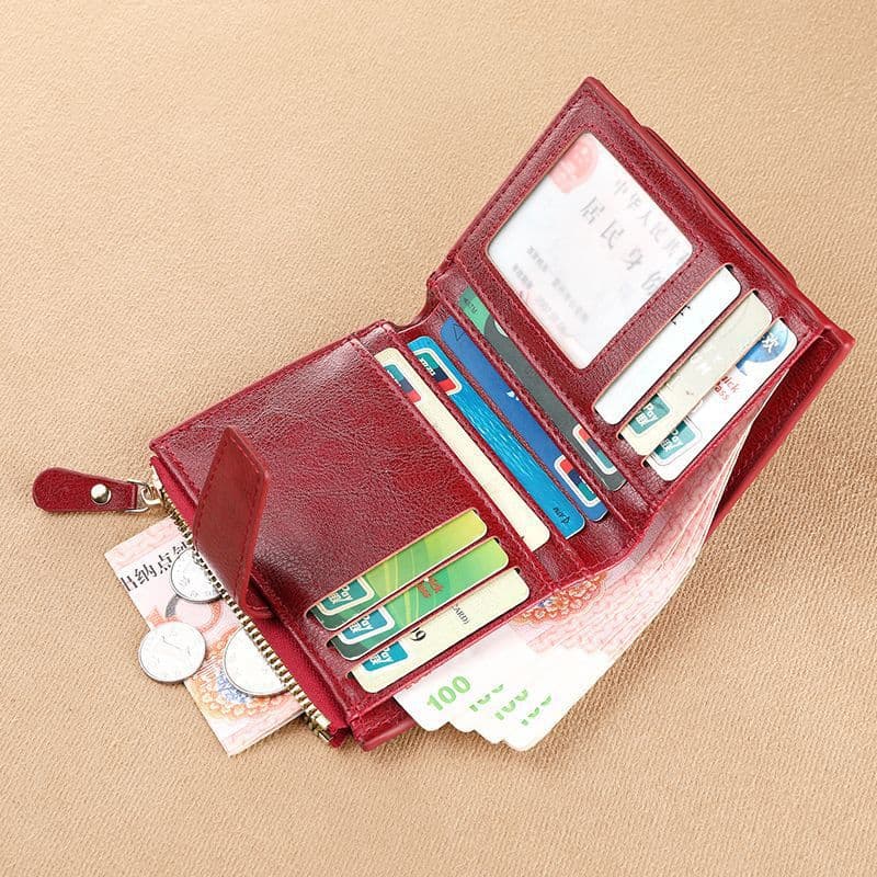 Factory Direct Genuine Leather Texture Wallet Women Short Multifunctional Card Slots Ladies Purse Large Capacity Card Holder Coin Purse