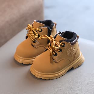 Autumn/Winter Fleece-Lined New Baby Martin Boots 1-3 Years, Boys & Girls Soft Sole Infant Walking Shoes, Little Yellow Boots