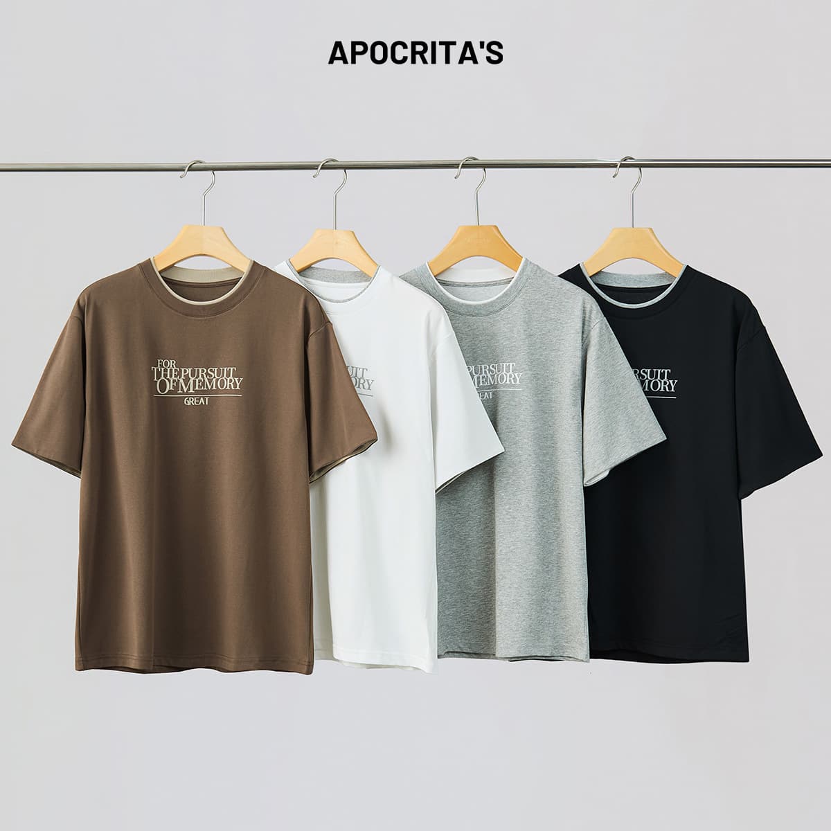 Apo Men's Clothing | Cross-Border Fake Two-Piece Letter-Printed Short-Sleeved Men's T-Shirt, Summer High-End Versatile Loose Round-Neck Top