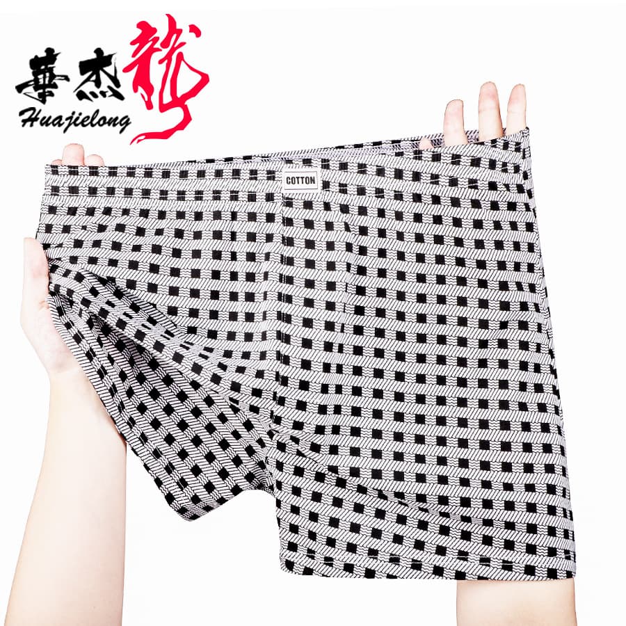 Huajielong Men's Boxer Briefs Big Size Cotton Mid-Rise Breathable Printed Soft Plaid Boxer Shorts Drop Shipping