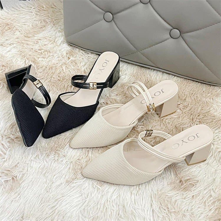 Cross-border 2025 Summer New Pointed Toe Square Buckle Heels Fashion Single Shoes Stiletto Closed Toe Sandals for Women
