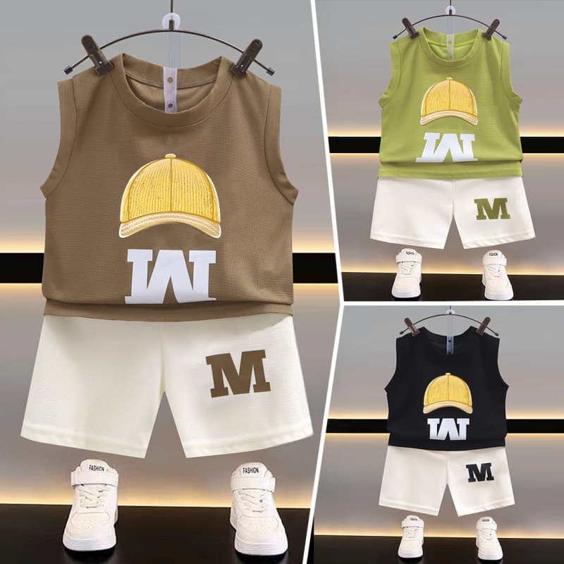 Summer New Style Children's Vest Set Boys Sleeveless Top Shorts Korean Version Summer Two-Piece Set Thin Wholesale