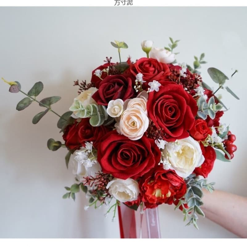 Bridal Hand Bouquet Red Roses New Forest Wedding Artificial Flowers Photo Prop Bouquet Ball Factory