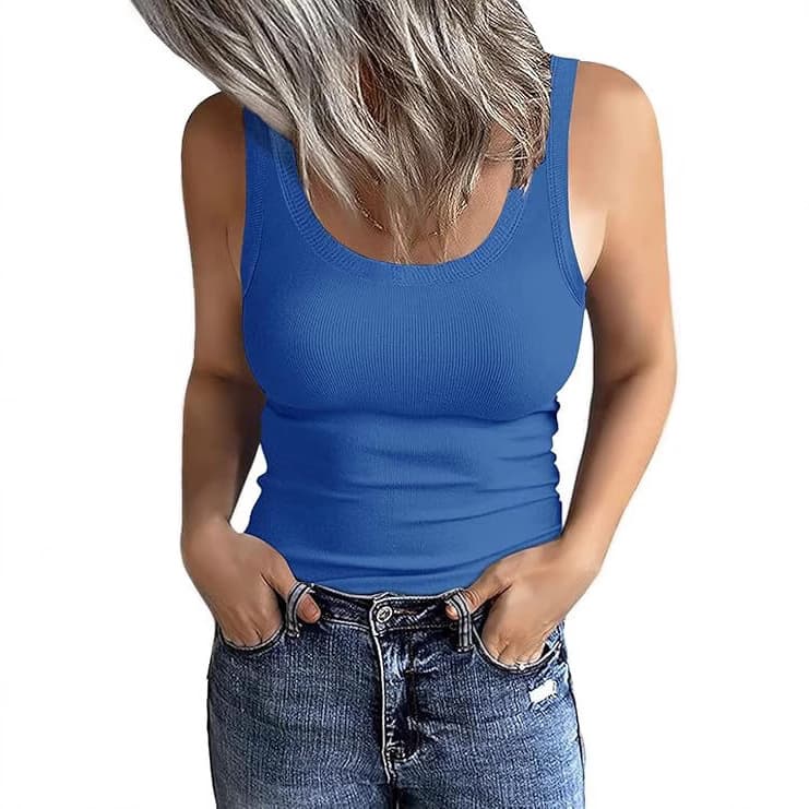 2025 Amazon EU/US Cross-Border Women's Square Neck Ribbed T-Shirt Sleeveless Stretch Fit Basic Vest Top