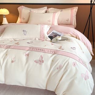 Light Luxury 100% Cotton 4-Piece Bedding Set, Long-Staple Cotton Embroidered Duvet Cover, Premium Bed Sheets for Home