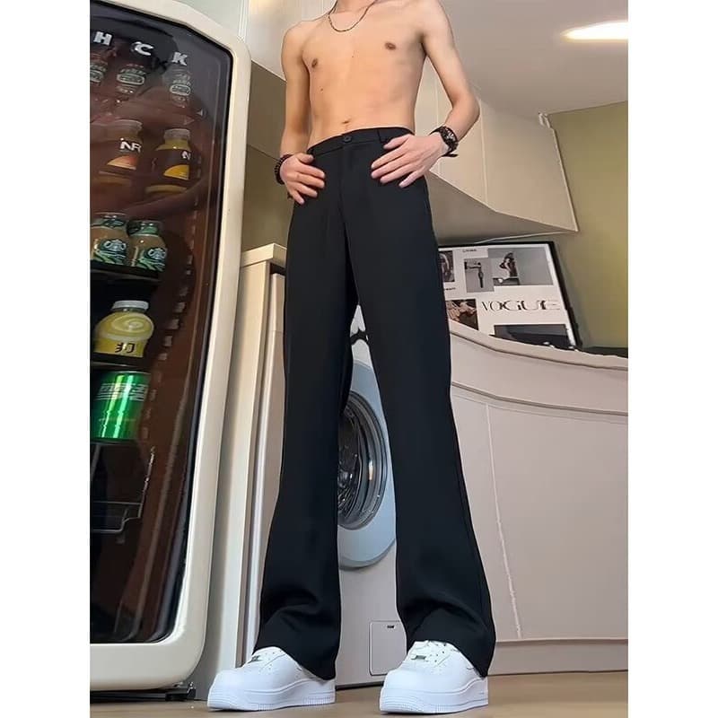Men's Fashion Solid Color Korean Straight-Leg Trousers Summer Youth Versatile Draping Curved Micro-Flared Pants