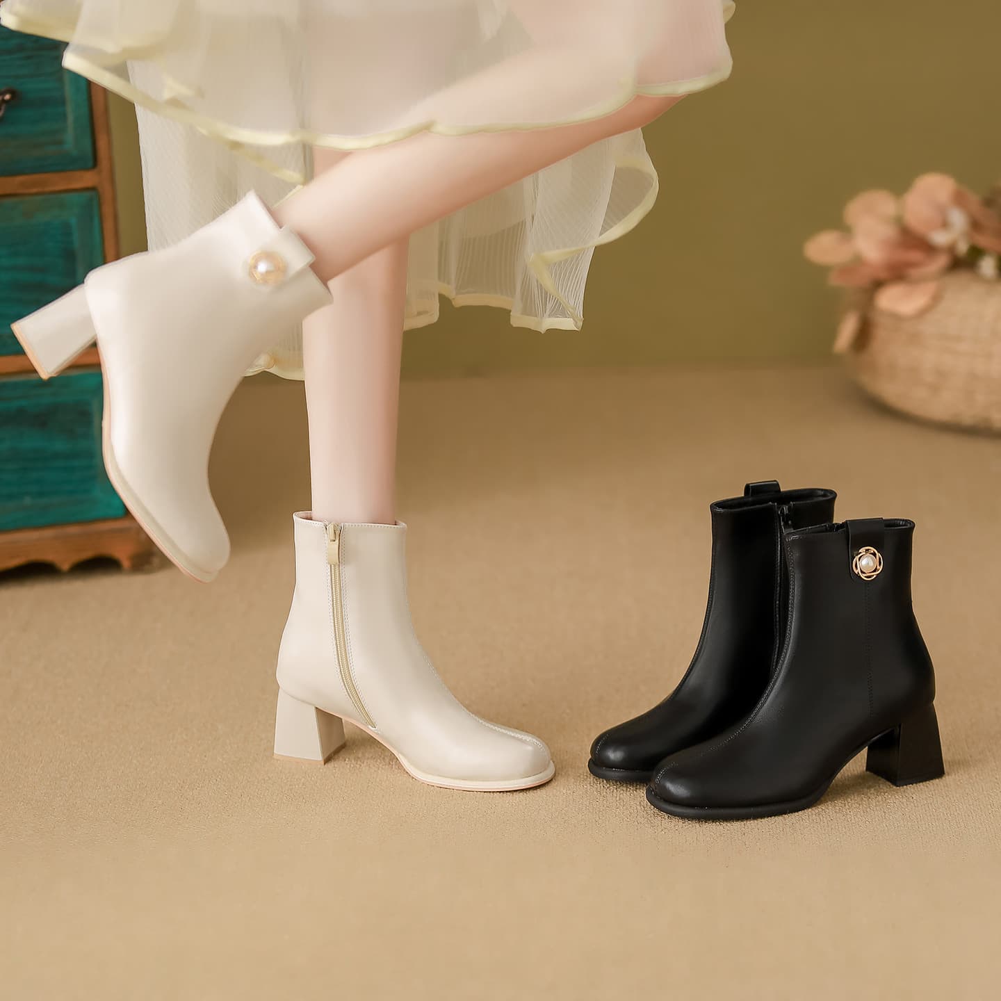 2025 New Chunky Heel Round Toe Fashion Ankle Boots, Mid Heel Winter Fleece-Lined Plus Size Women's Soft Sole Boots, Spring Autumn Single Boots