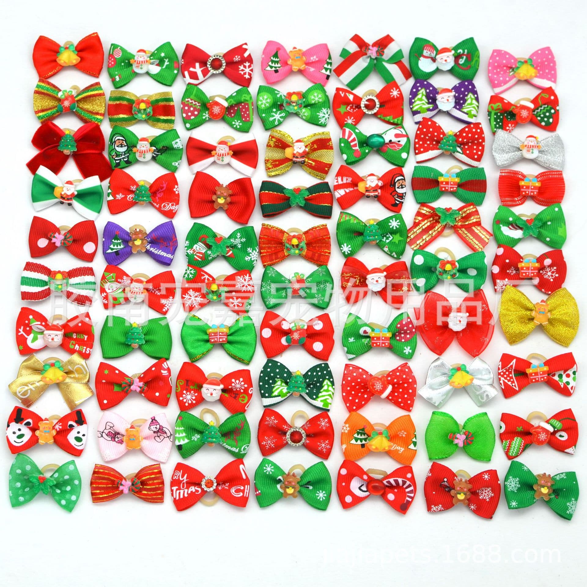 Cross-border hot-selling Christmas pet bow hair tie with curly flower head accessory, bow tie available in stock