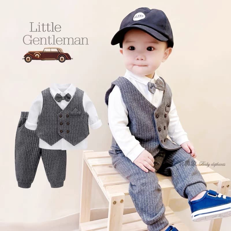 Baby Boy's First Birthday Suit New Style Children's British Gentleman Outfit Long-Sleeve Three-Piece Set for Birthday Party