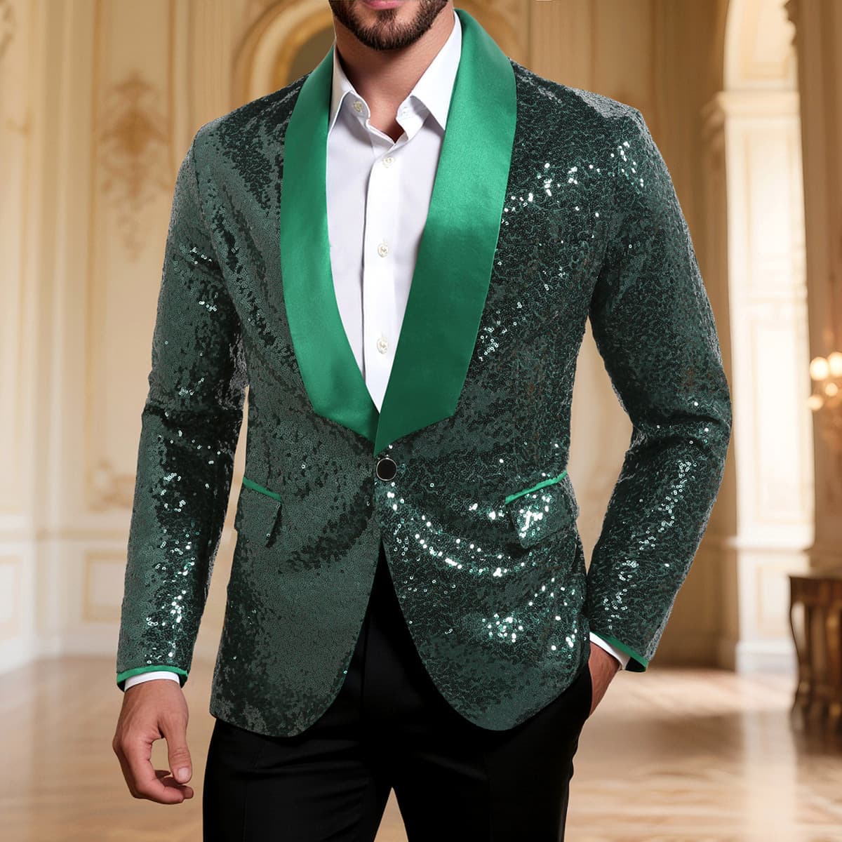 Cross-Border Men's Sequin Blazer Banquet Stage Performance Shiny Suit Nightclub Singer Performance Costume