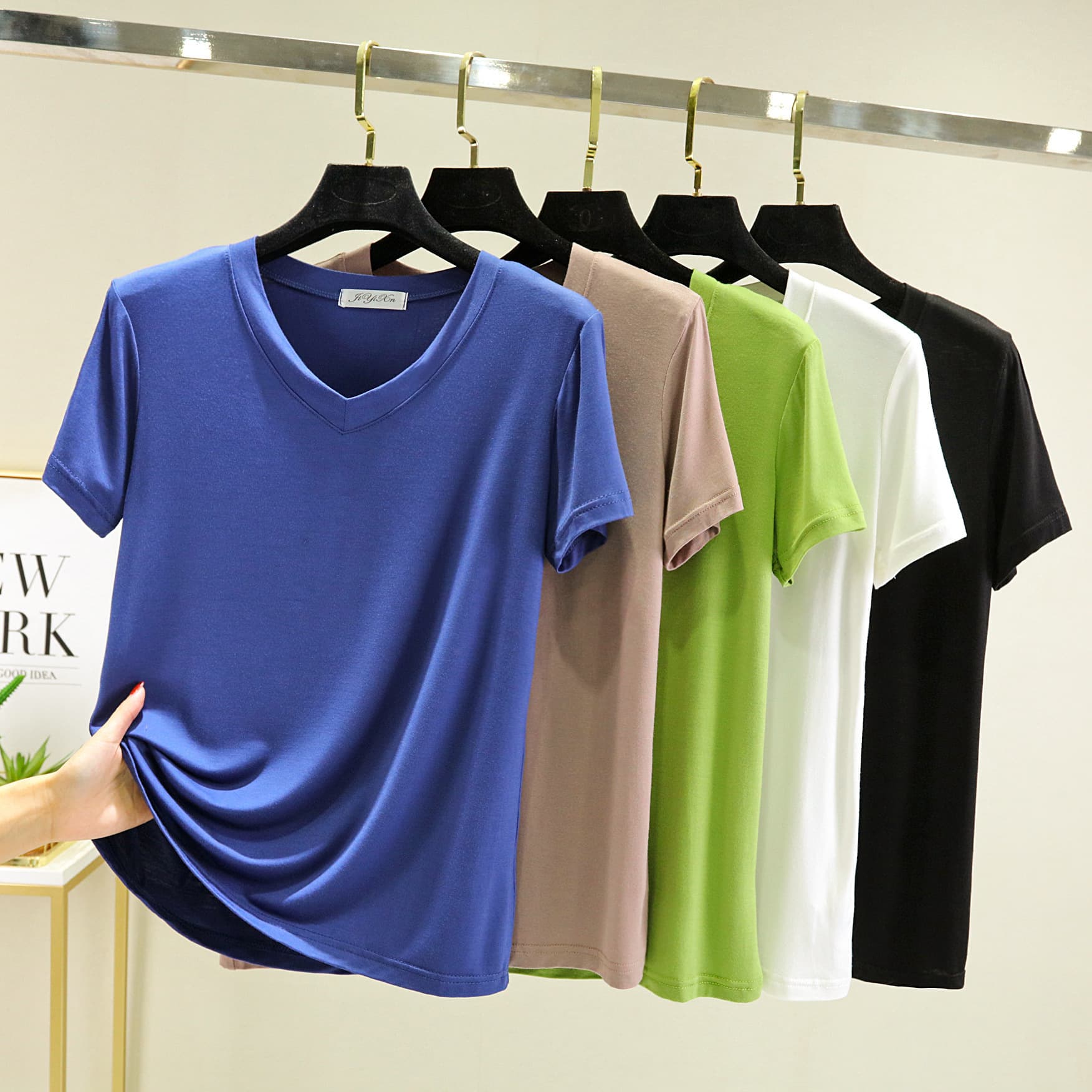2025 New Short-sleeved T-shirt Women's Modal V-neck Base Shirt Summer Thin Slim Cotton Top