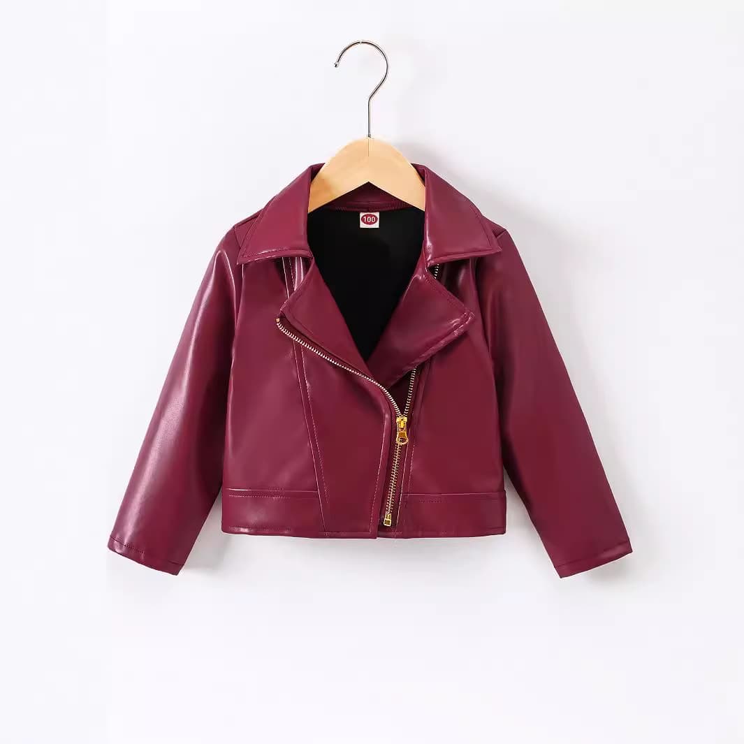 Cross-border trade children's clothing 2024 autumn/winter British style European and American leather jacket for girls riding bicycles