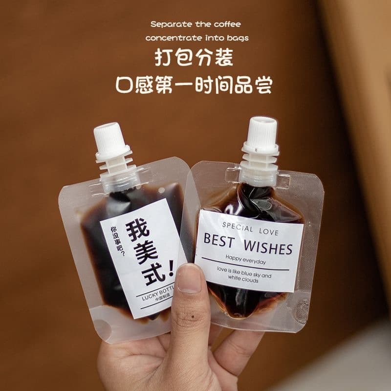 One-time Use Coffee Liquid Portion Bags, Cold Brew Coffee Concentrate Packaging Bags, Transparent Frosted Various Spout Sizes Bags