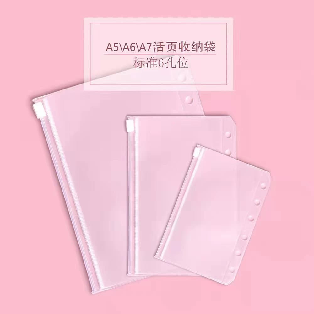 Cross-border 6-Hole A5 Loose-Leaf 18-Gauge Odorless PVC Zipper Bag, A6 Bill Bag, A7 Notebook PP Storage Bag