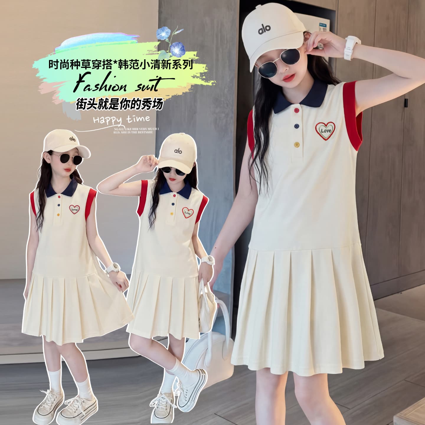 Girls Dress Summer 2026 New Style Kids Polo Dress Vest Dress Medium Big Girl Princess Dress