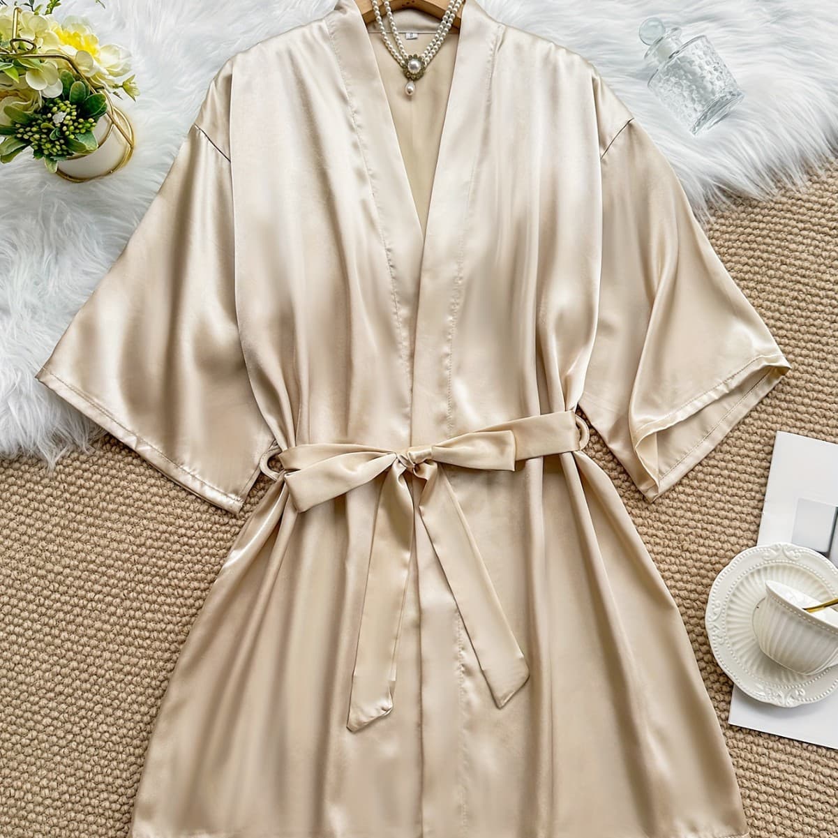 Women's Pajamas Silk Nightgown Solid Color Satin Imitation Silk Dressing Gown Fashionable Sexy Nightgown Amazon Pajamas Home Clothes