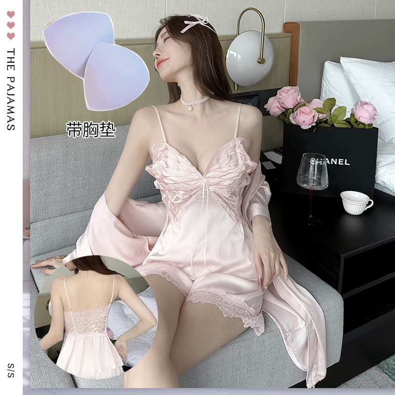 Butterfly Sexy INS Multicolor Lace Backless Camisole Pajamas for Women, Loungewear Plus Breast Pad Gathering Set