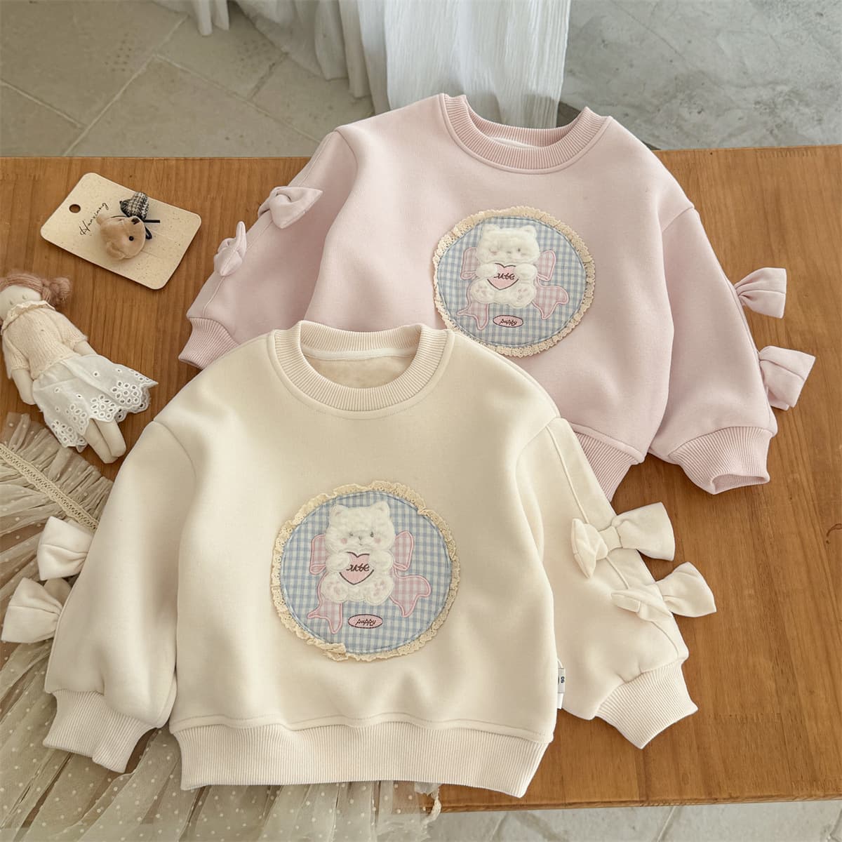 Girls' Fleece Lined Sweatshirt Winter New Style, Little Girl Baby Autumn Winter Long Sleeve Top, Children's Fashionable Winter Wear, Cross-Border