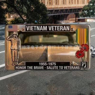 Vietnam Veteran Commemorative Metal License Plate Frame 1955-1975 US Veteran Honor Decorative Ornament