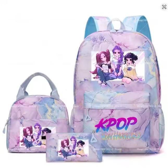 Cross-Border New Kpopn Witch Hunter Group Backpack Primary School Student Preppy Style School Bag Travel Backpack Three-Piece Set