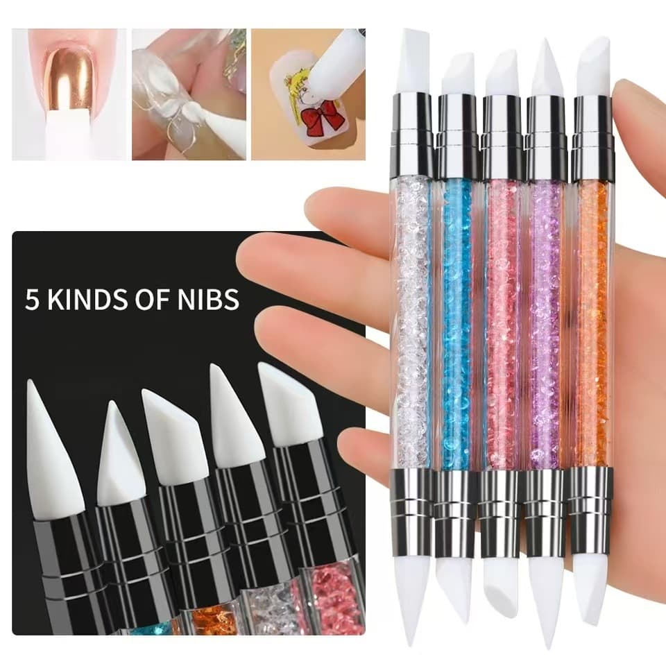 Nail art silicone pen multifunctional embossing magic mirror powder carving gradient glue stick pen double-headed sticker pressing pen