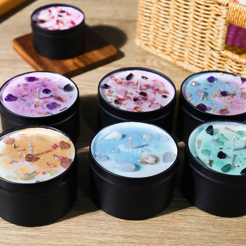 Crystal Dried Flower Herbal Scented Candle Black Iron Can Cross-border Fragrance Fragrance Shape Container Candle Wholesale