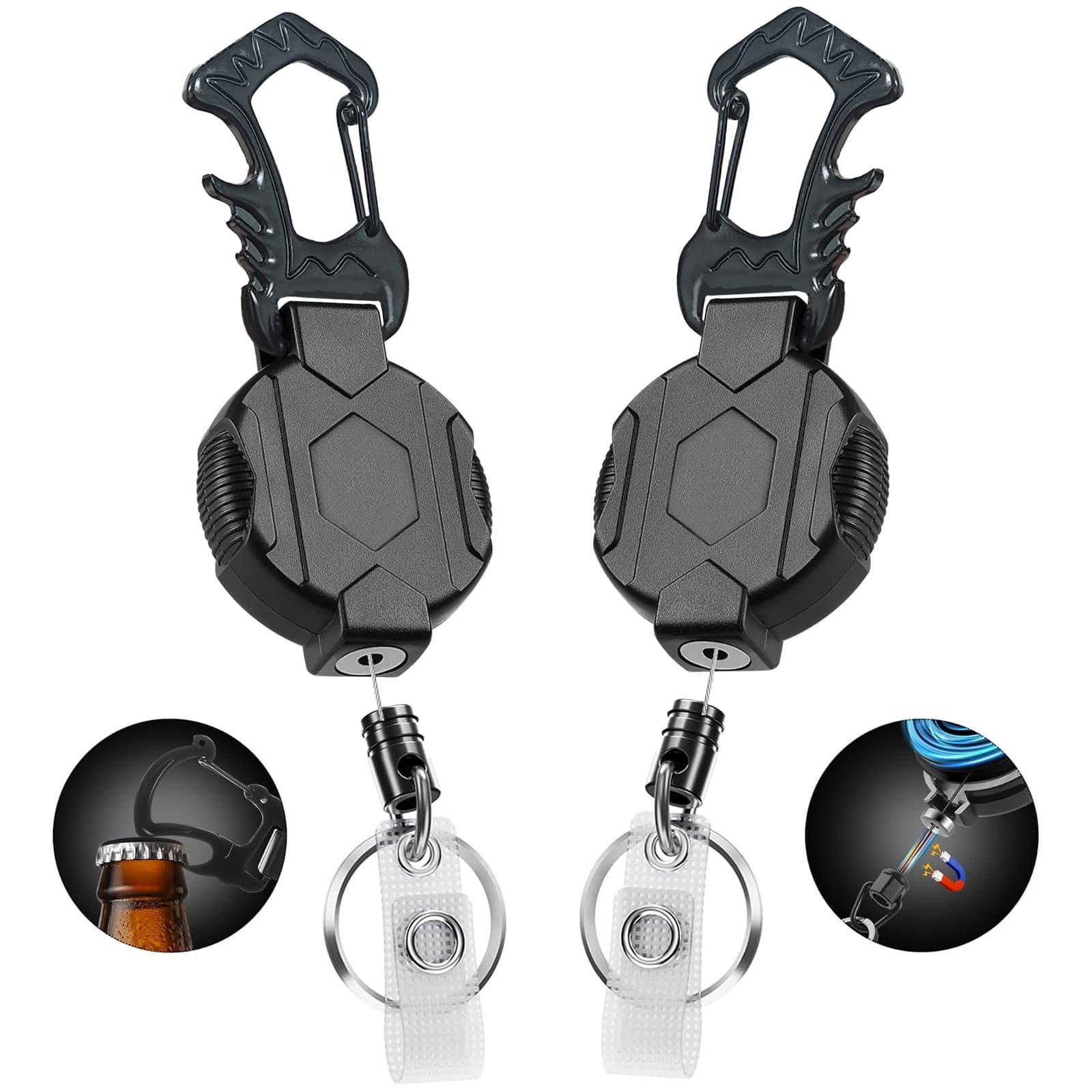 Outdoor Climbing Easy-Pull Buckle Steel Wire Rope Anti-Theft Buckle Black Strong Telescopic Work Permit Laser Keychain