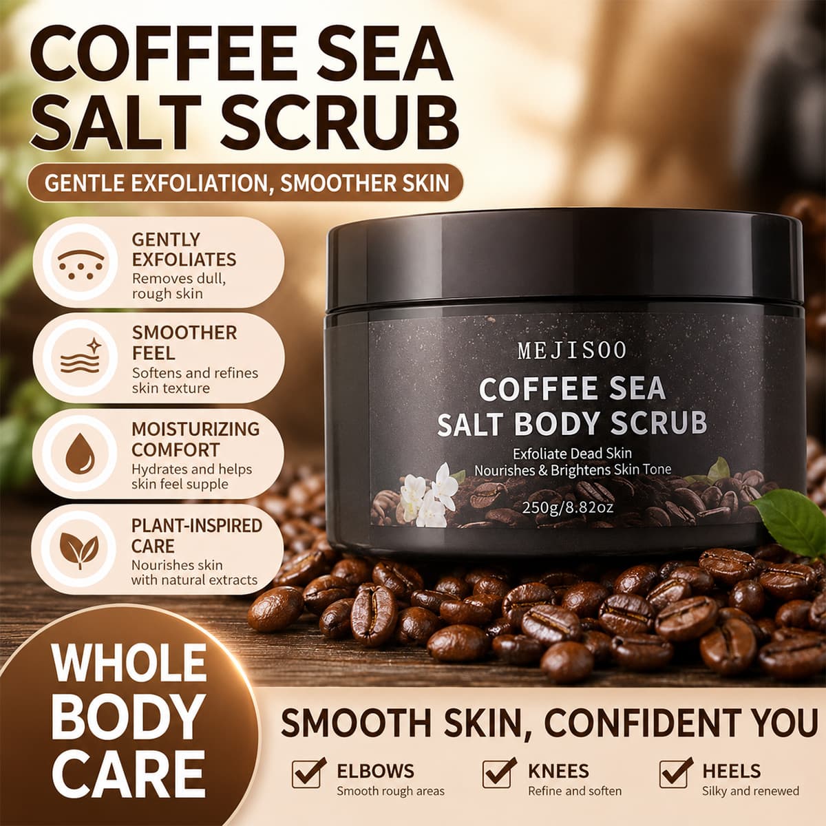 Cross-border Coffee Scrub 250g Body Bath Salt Cleansing Moisturizing Coconut Milk Scrub Exfoliating