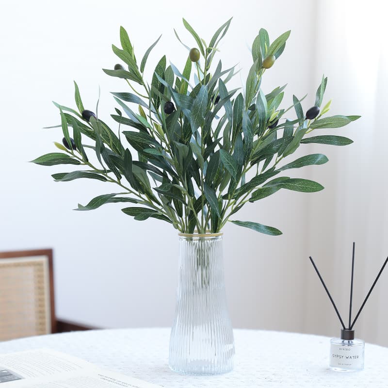 Artificial Olive Branch with Fruits, Faux Greenery for Wedding and Indoor Decoration, Single Stem Olive Leaf Prop for Olive Scenes