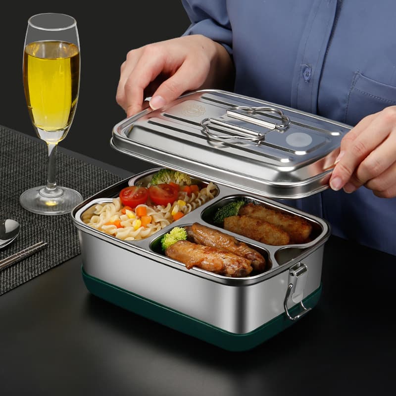 304 Stainless Steel Lunch Box Bento Box for Office Workers and Students, Double-Layer Divided Food Container with Compartments, Fresh-Keeping Meal Tray