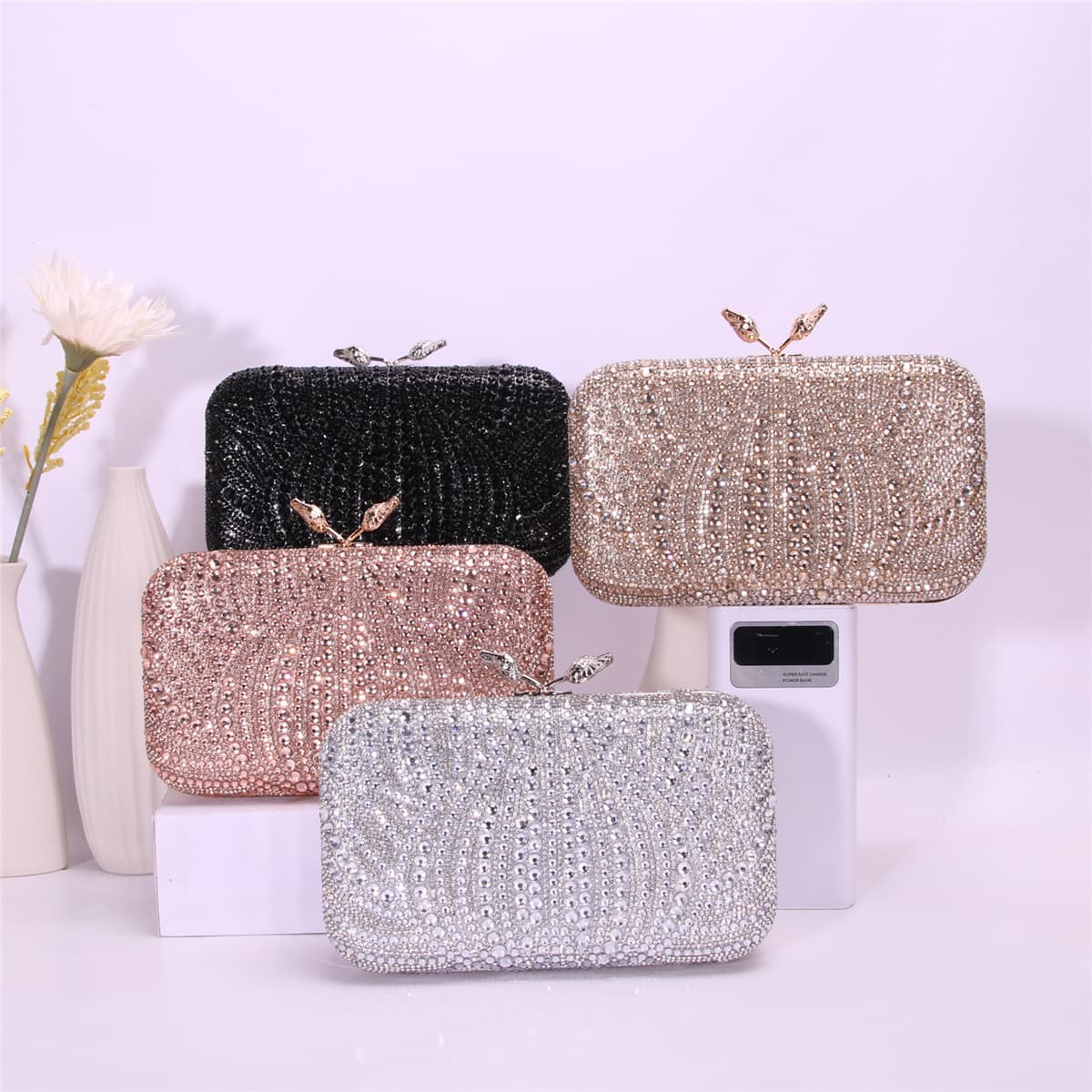 European and American Rhinestone Hollow Evening Bag Leaf Clutch Chain Party Crystal Bag Banquet Bag