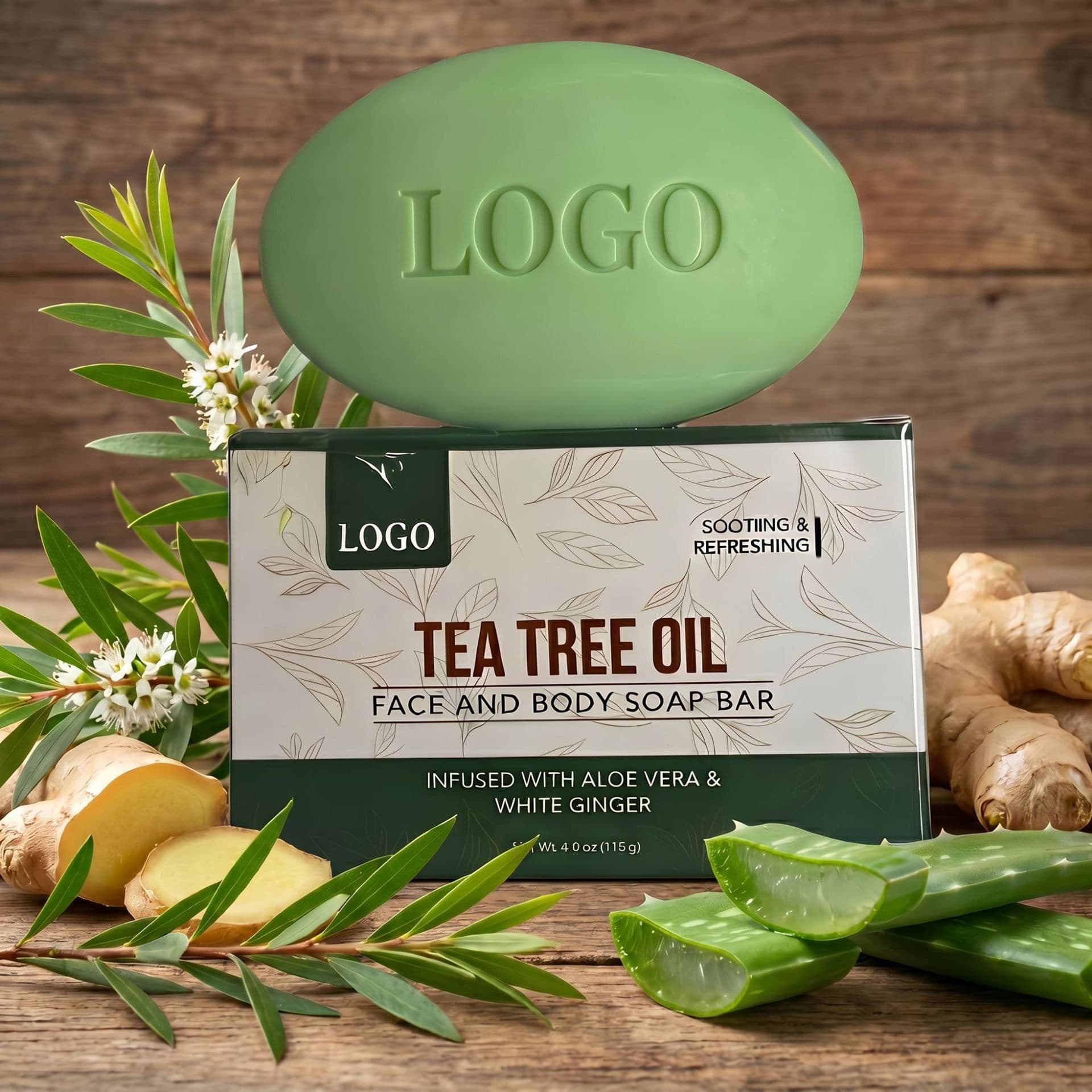 Custom cross-border mechanism soap with logo, handmade tea tree plant essential oil soap OEM, custom shaped soap