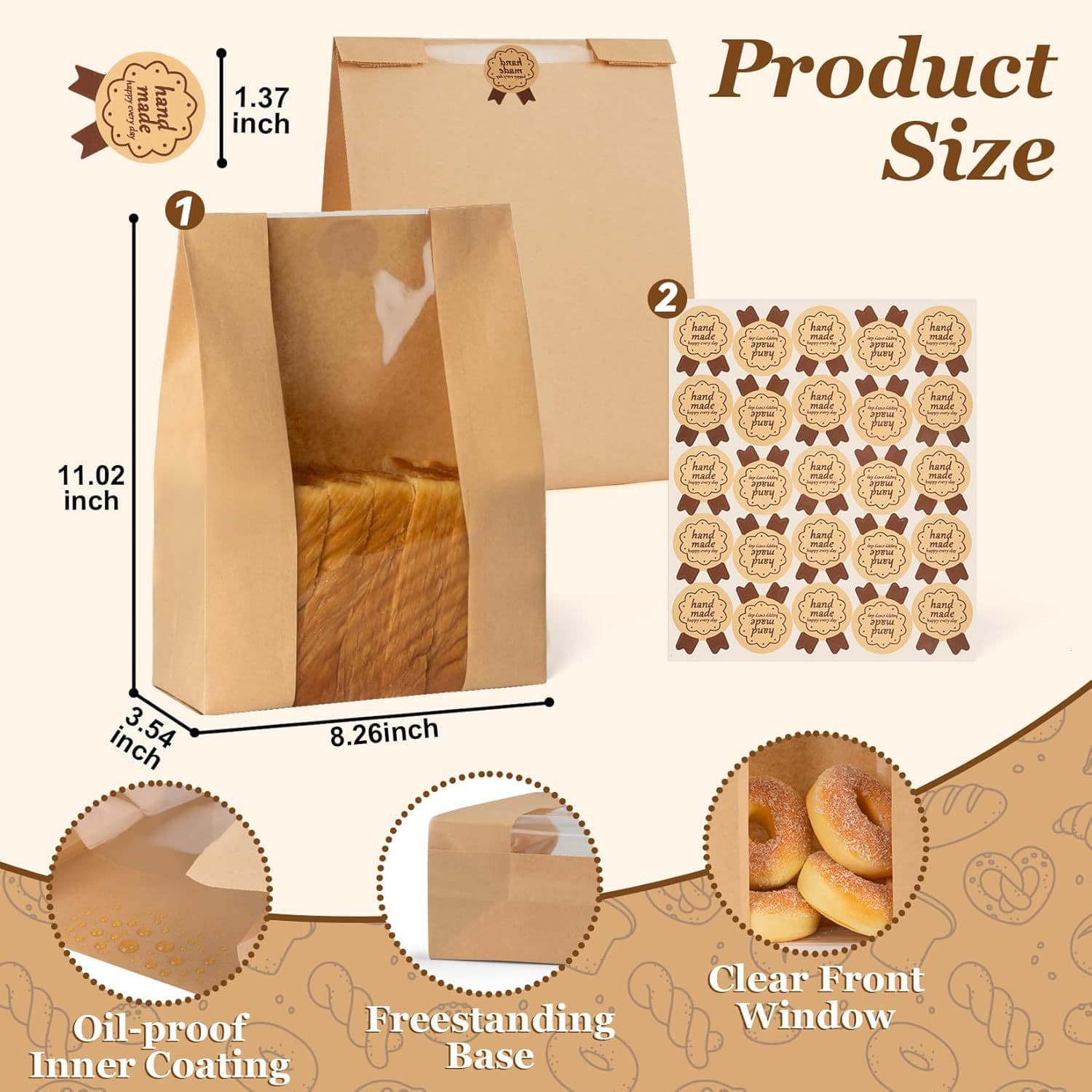 Cross-border Baking Packaging 450g Toast Bag Bread Paper Bag Kraft Paper Bag Greaseproof Sandwich Bag