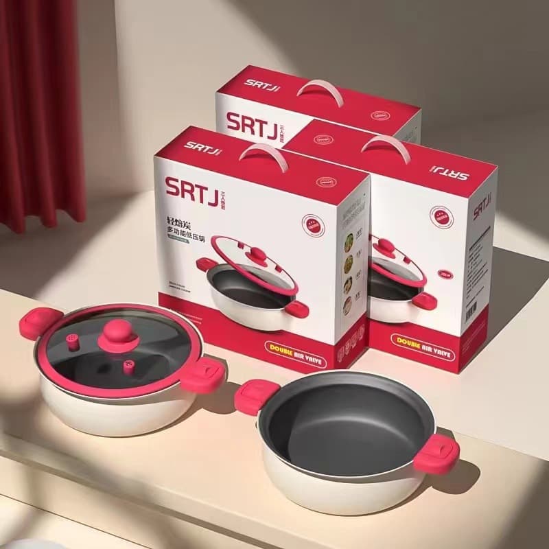 Wholesale Three-person Smith Enamel Rose Red Double-handled Stew and Soup Pot, Non-Stick Coating-Free Slight Pressure Braising Pan