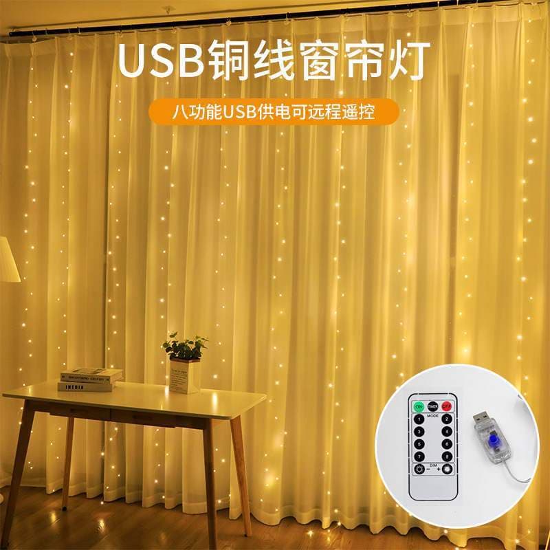 Curtain Light Copper Wire String Light Remote Control 8-Function Bedroom Room Atmosphere Light Starry Sky Curtain Light Supply Chain
