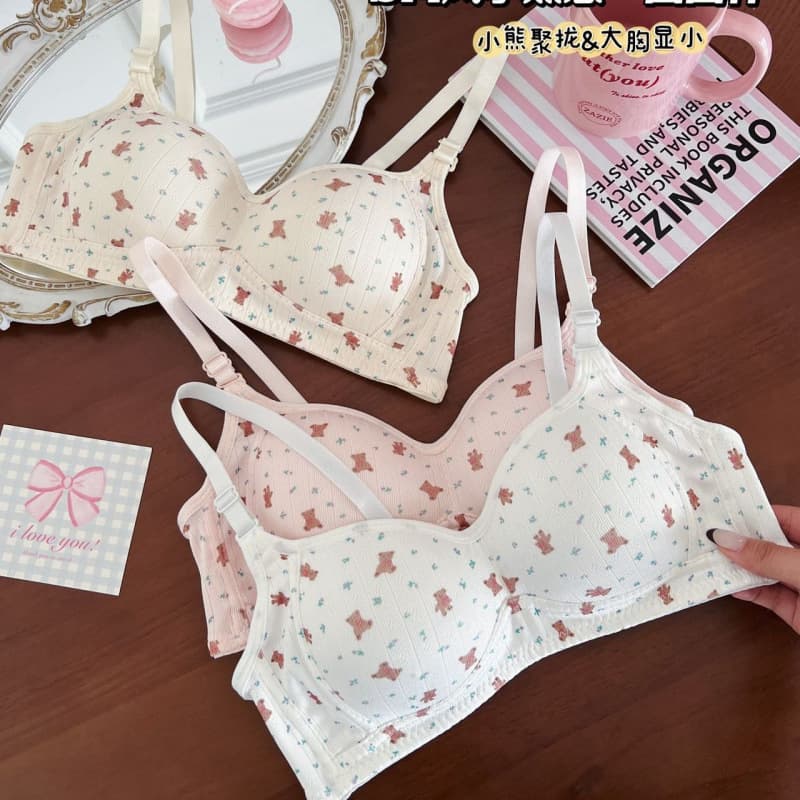 Cute bear lingerie for women, thin, comfortable, push-up, makes breasts appear smaller, wire-free, anti-sagging, 3D shaping bra.