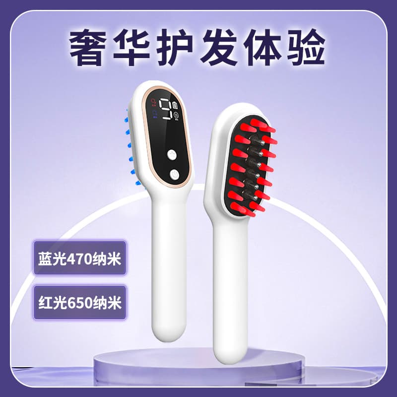 Red and Blue Light Electric Massage Comb with Roller Ball for Scalp Medication Application, Minoxidil and Essential Oil Infusion, and Hair Care Liquid Dispensing