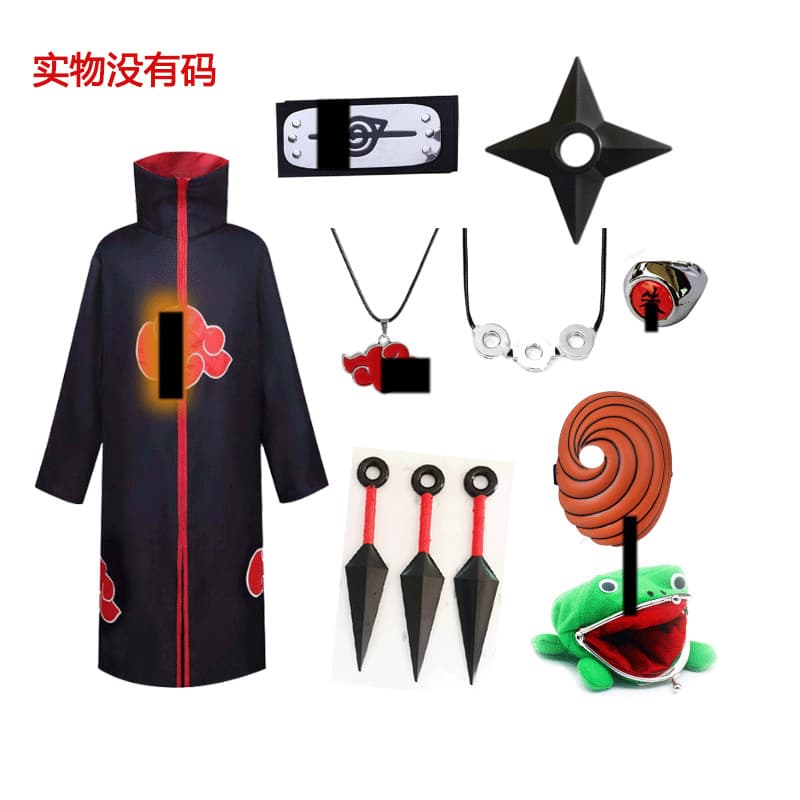 Cross-Border Hot-Selling Anime Ninja Organization Cloak Set with Forehead Protector Headband, Necklace, Bitter None, and Shuriken Costume