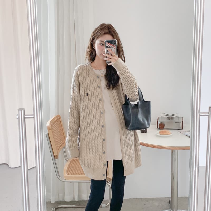 Autumn/Winter Maternity Wear Korean Cable Knit Maternity Sweater Cardigan Mid-Length Soft Knitwear Jacket Lazy Knit