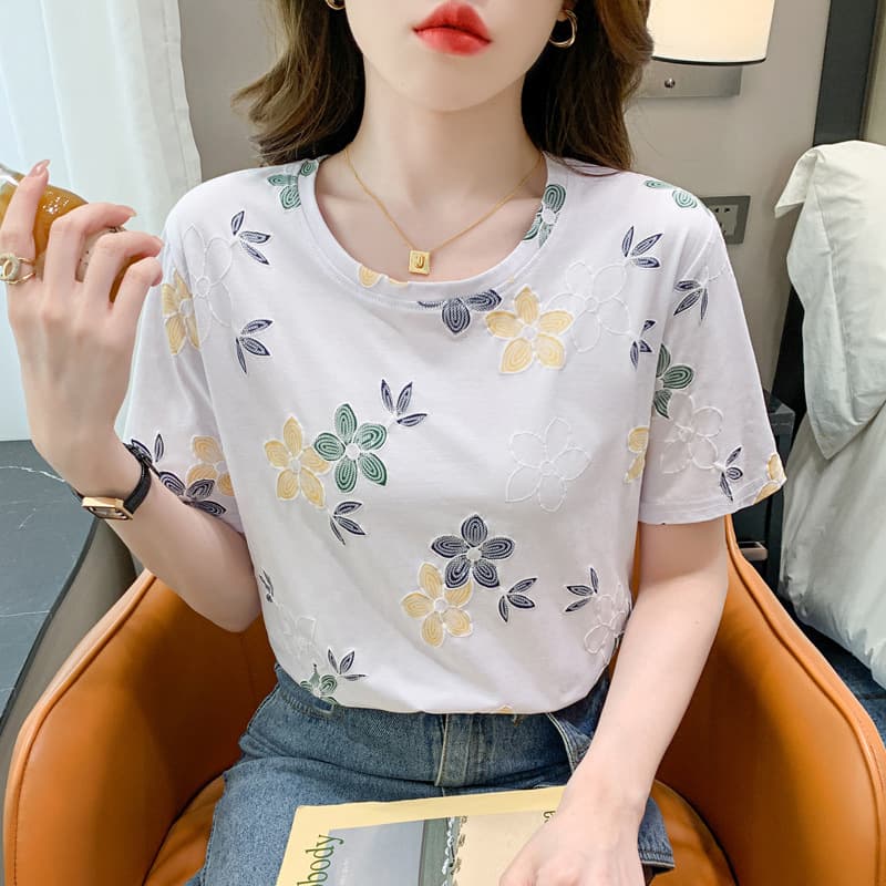 New White Women's Short Sleeve T-Shirt, Crew Neck Loose Plus Size Slimming Tee Undershirt, Versatile Top Ins Fashion