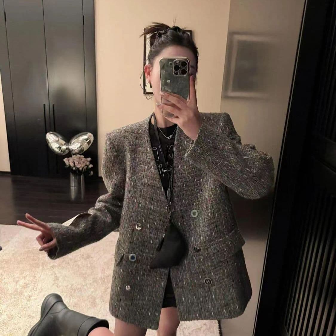 Fashionable Chic Color Dot Tweed Jacket Autumn/Winter New Style Women's Wool Korean Version Blazer
