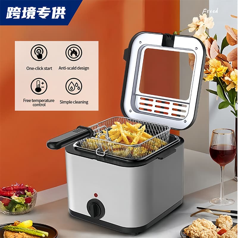 Household electric fryer, large capacity electric fryer, suitable for street vendors and commercial use, for frying chicken and French fries, single-cylinder frying machine, cross-border e-commerce.