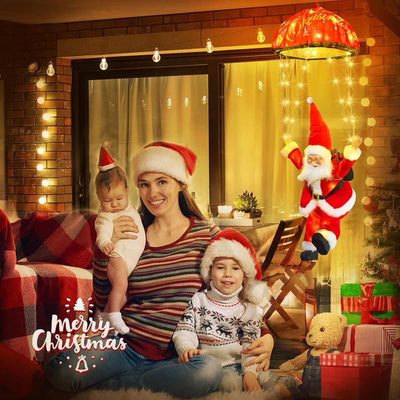 New Cross-Border Christmas LED Parachute Light Outdoor Waterproof Hanging Light Creative Santa Skydiving Color Light