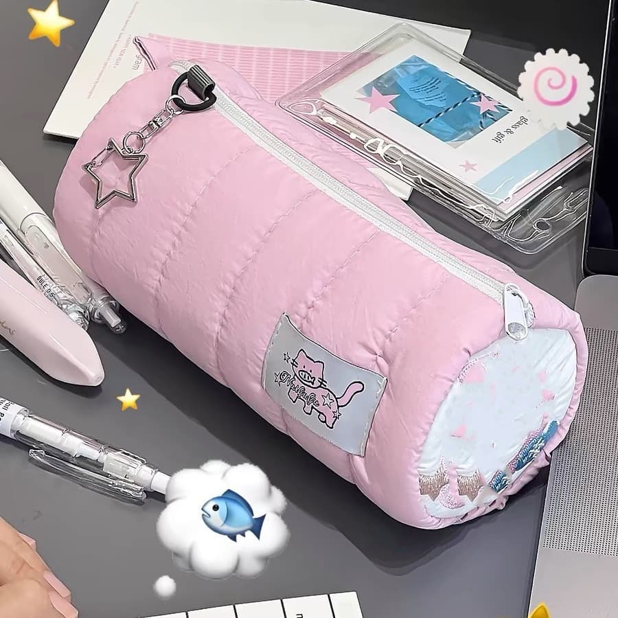 Xiaohongshu’s hot style fish cat towel embroidery cute high-looking pink pencil bag large capacity stationery bag storage bag