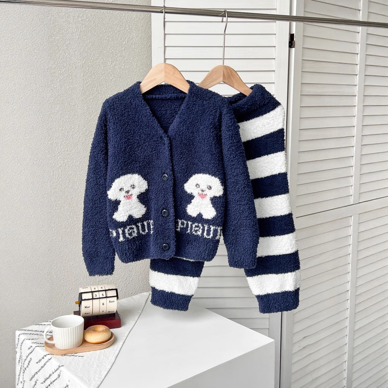 New 25 Autumn/Winter Cartoon Koala and Bichon Dog Kids Half-Fleece Pajamas, Thick and Soft Homewear for Boys and Girls