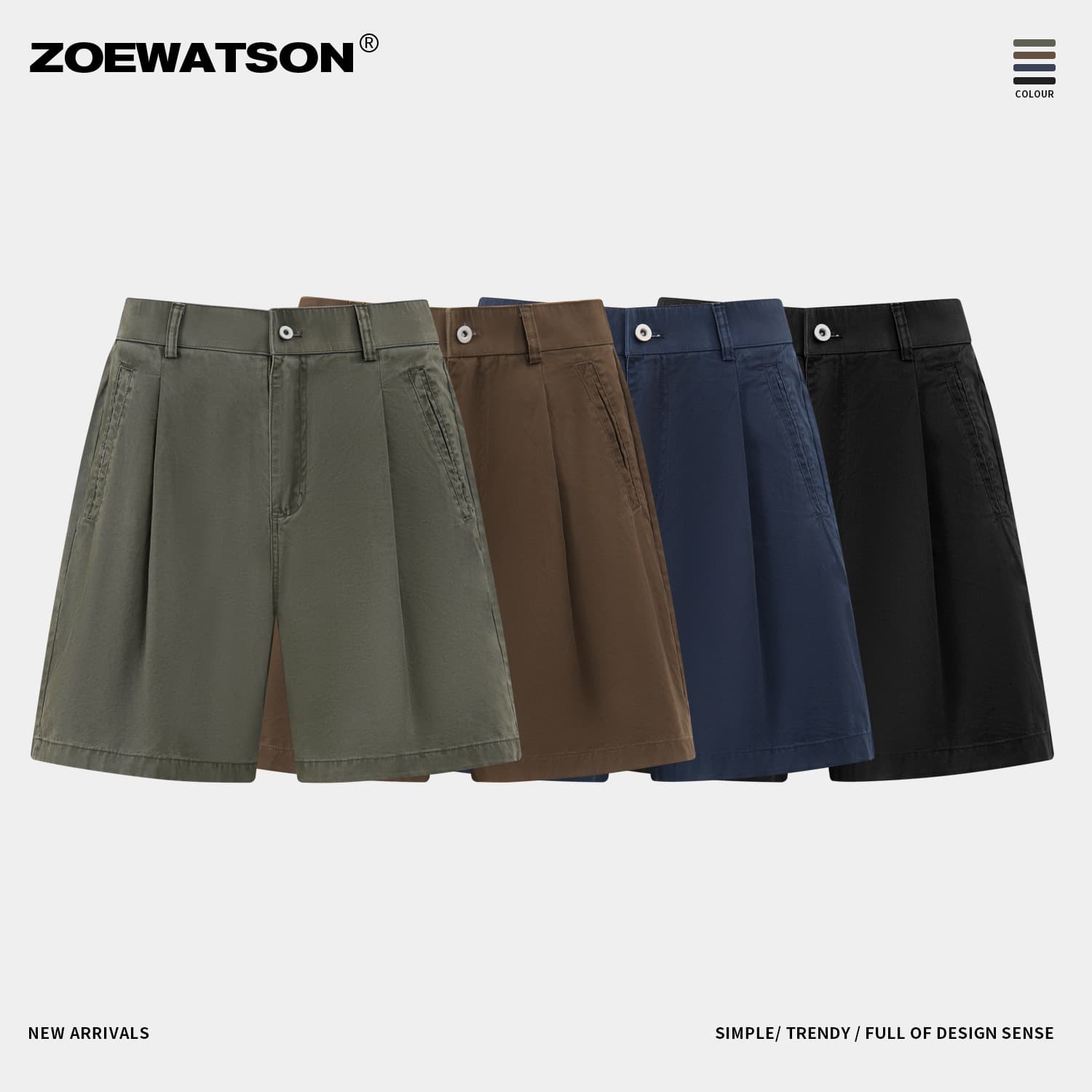 ZOEWATSON men's 2026 summer American retro elastic waist shorts trendy brand casual wide-leg straight trousers