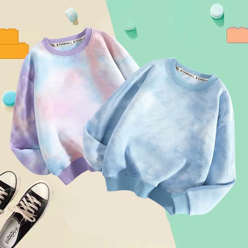 2023 Trendy Tie-Dye Hoodie for Kids, Long-Sleeve Round Neck Base Layer Top with Gradient Color for Boys and Girls