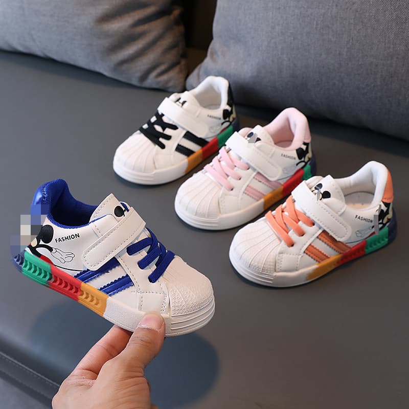 Baby White Shoes for Toddlers Boys Girls Spring Autumn Rainbow Casual Soft Sole Walking Sneakers 01 Year Drop Shipping