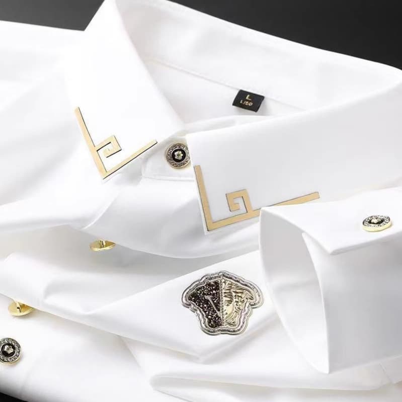 Luxury Trend European Style New Business Casual Solid Color Long-Sleeve Shirt for Men High-End Slim Fit Button-Up Shirt